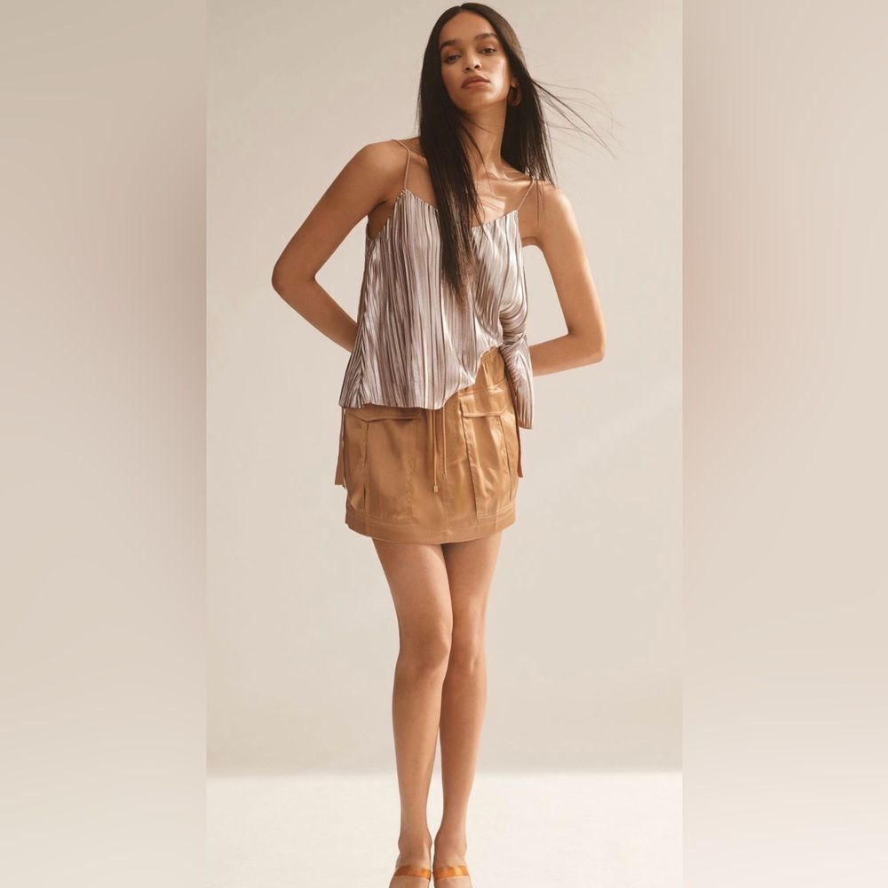 ANTHROPOLOGIE LOVE THE LABEL Silky Cargo Skirt Mocha Size XS